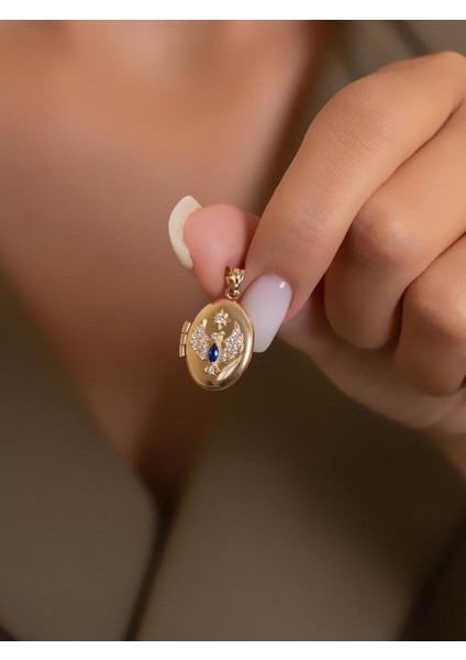 14 Ayar Altın Mavi Taşlı Anka Kolye Ucu