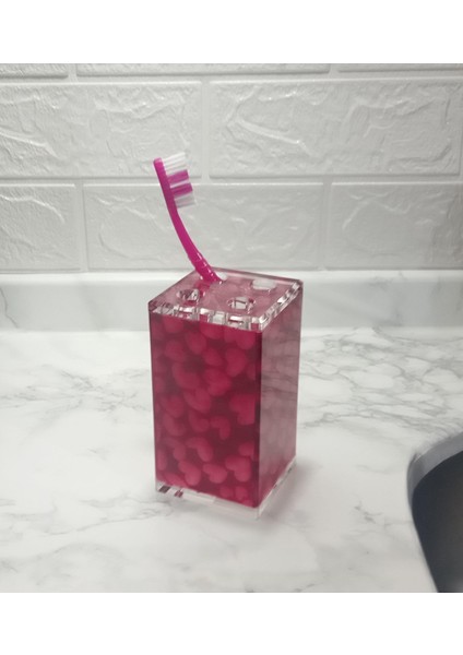 2 Adet Diş Fırçalık Kalpli Akrilik 6X6X12CM Banyo Seti fiyatları
