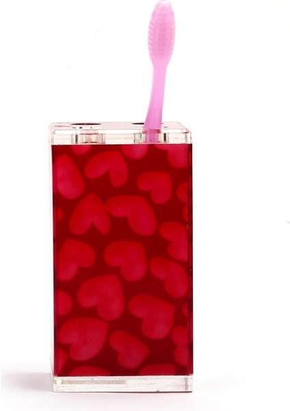 2 Adet Diş Fırçalık Kalpli Akrilik 6X6X12CM Banyo Seti