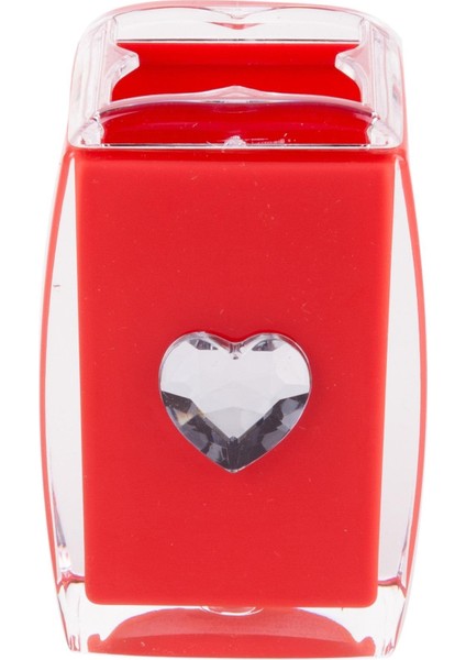 2 Adet Diş Fırçalık Kristal Taşlı Kırmızı Kalpli Akrilik 6X6X11CM Banyo Seti