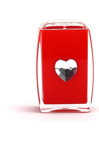 2 Adet Diş Fırçalık Kristal Taşlı Kırmızı Kalpli Akrilik 6X6X11CM Banyo Seti