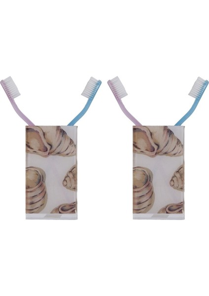2 Adet Diş Fırçalık ve Macun Kabı Istiridye Akrilik 6X6X12CM 300ML Banyo Seti