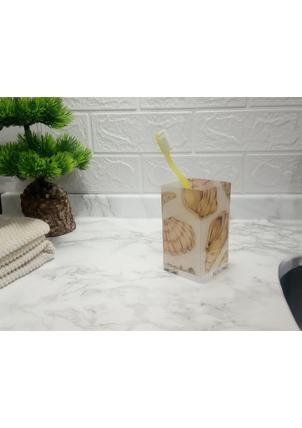 2 Adet Diş Fırçalık ve Macun Kabı Istiridye Akrilik 6X6X12CM 300ML Banyo Seti indirimleri