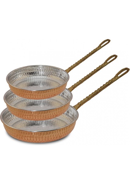 Bakır Tava Kalın Tek Kulp 3'lü Set