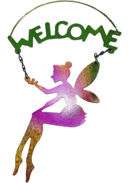 2 Adet Balkon ve Bahçe Hoşgeldiniz Tabelası,melek Figürlü 30X18X0,5CM modelleri