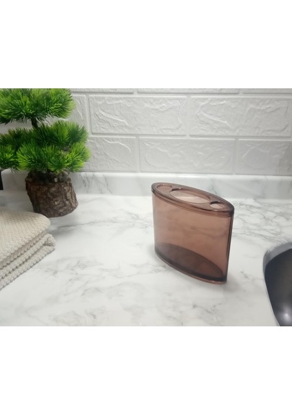 2 Adet Diş Fırçalık Oval Kahverengi Akrilik 13X5X10CM Banyo Seti fırsatları