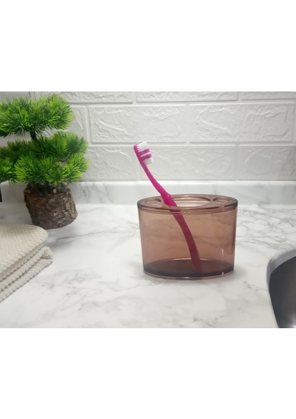 2 Adet Diş Fırçalık Oval Kahverengi Akrilik 13X5X10CM Banyo Seti indirimleri