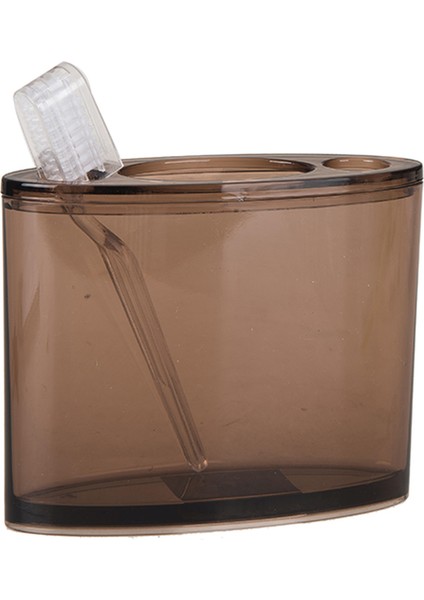 2 Adet Diş Fırçalık Oval Kahverengi Akrilik 13X5X10CM Banyo Seti