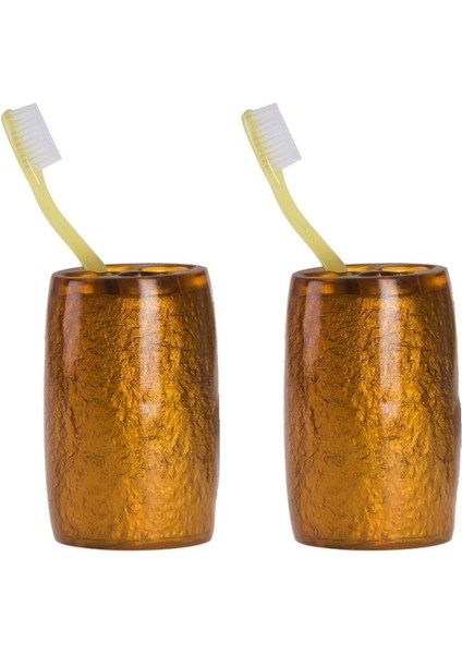 2 Adet Diş Fırçalık Altın Renkli Poliresin 5X5X7CM Banyo Seti