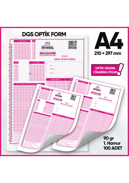 Dgs Deneme Sınavları için 100 Adet (90.gr) Optik Form - Optik Okuma Uyumlu fiyatları