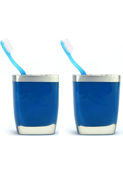 2 Adet Diş Fırçalık Gri Mavi Poliresin 8X4X11CM Banyo Seti