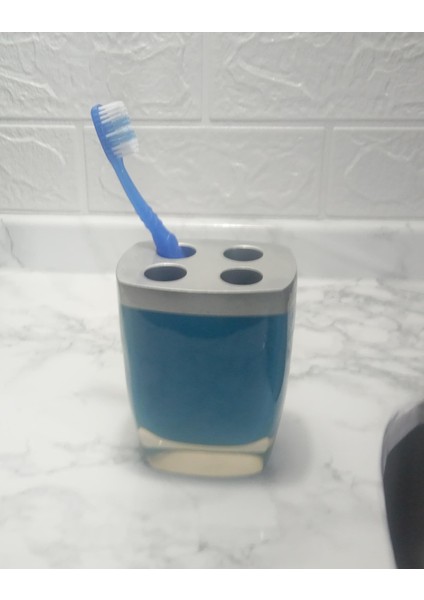 2 Adet Diş Fırçalık Gri Mavi Poliresin 8X4X11CM Banyo Seti fiyatları