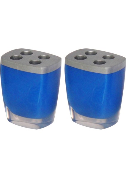 2 Adet Diş Fırçalık Gri Mavi Poliresin 8X4X11CM Banyo Seti modelleri