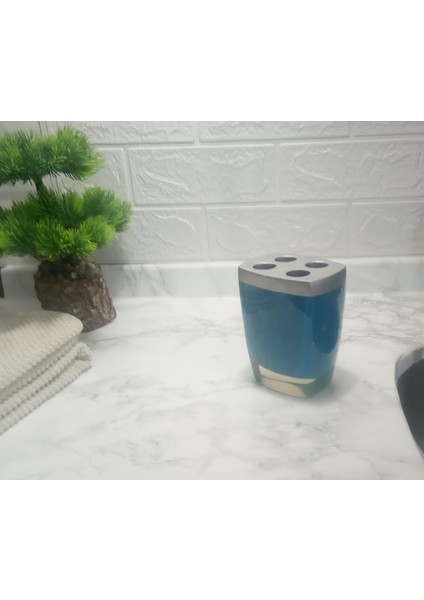 2 Adet Diş Fırçalık Gri Mavi Poliresin 8X4X11CM Banyo Seti indirimleri