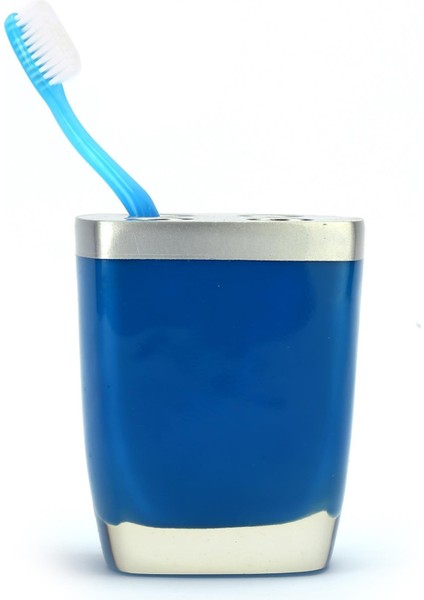 2 Adet Diş Fırçalık Gri Mavi Poliresin 8X4X11CM Banyo Seti