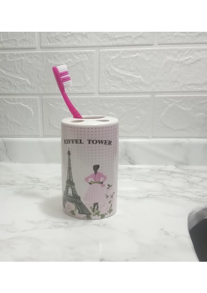 2 Adet Seramik Diş Fırçalık Eyfel Kulesi Model 7X7X11CM Banyo Seti fiyatları