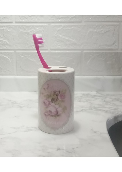 2 Adet Seramik Diş Fırçalık Bahar Desenli 7X7X11CM Banyo Seti fiyatları