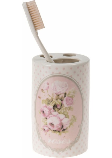 2 Adet Seramik Diş Fırçalık Bahar Desenli 7X7X11CM Banyo Seti modelleri