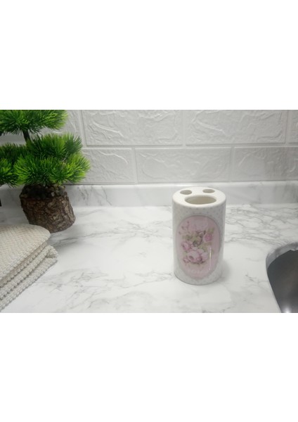 2 Adet Seramik Diş Fırçalık Bahar Desenli 7X7X11CM Banyo Seti fırsatları
