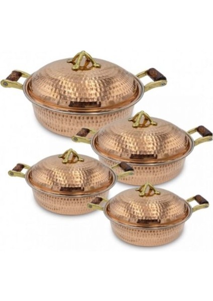 Bakır Kapaklı Pilav Tavası 4'lü Set