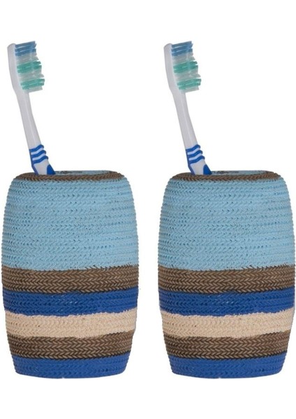 2 Adet Diş Fırçalık Mavi Örgü Poliresin 7X7X11CM Banyo Seti