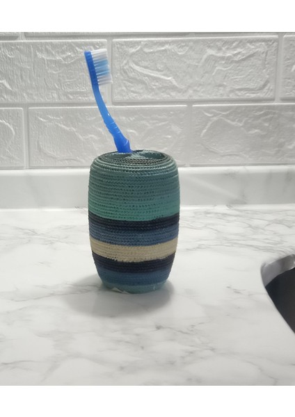 2 Adet Diş Fırçalık Mavi Örgü Poliresin 7X7X11CM Banyo Seti fiyatları