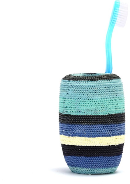 2 Adet Diş Fırçalık Mavi Örgü Poliresin 7X7X11CM Banyo Seti