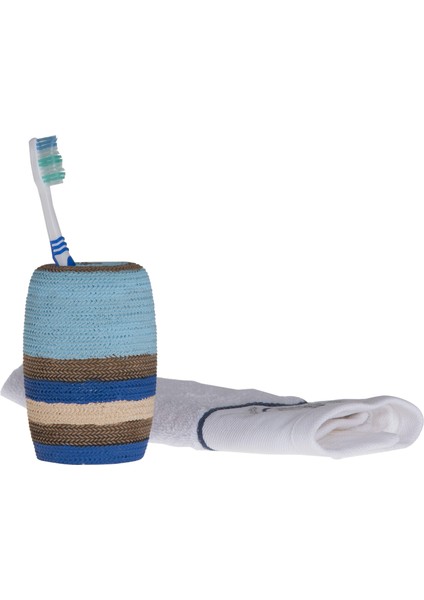 2 Adet Diş Fırçalık Mavi Örgü Poliresin 7X7X11CM Banyo Seti