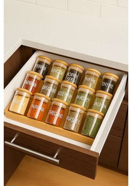 Bambu 3 Katlı Katlanır Ayaklı Baharatlık Standı Çekmece Içi Baharatlık