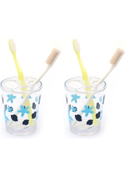 2 Adet Diş Fırçalık Benekli Desen Akrilik 8X8X9CM 350ML Banyo Seti
