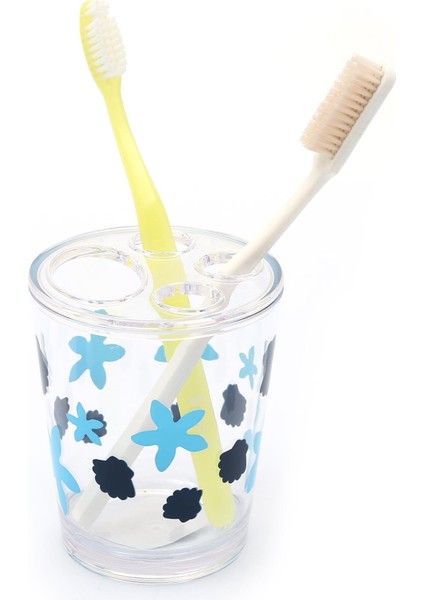 2 Adet Diş Fırçalık Benekli Desen Akrilik 8X8X9CM 350ML Banyo Seti