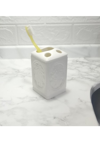2 Adet Seramik Diş Fırçalık Çiçekli Kare Model 8X8X11CM Banyo Seti fiyatları