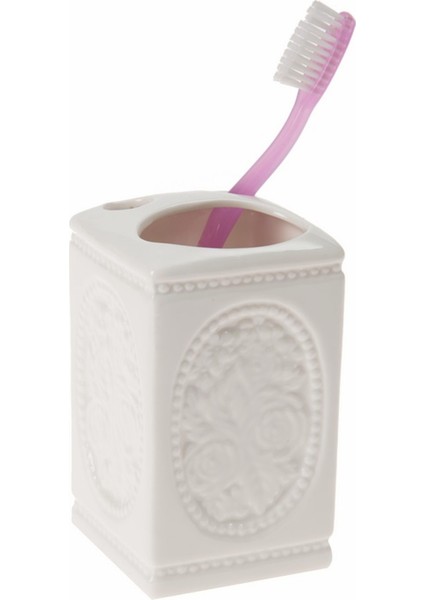 2 Adet Seramik Diş Fırçalık Çiçekli Kare Model 8X8X11CM Banyo Seti