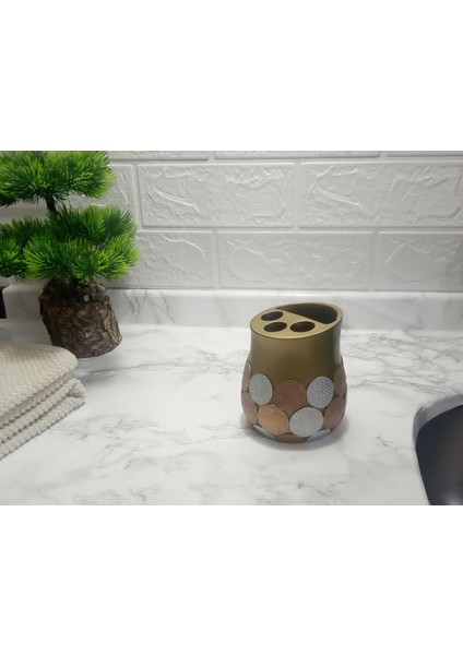 2 Adet Diş Fırçalık Altın Puanlı Poliresin 9X9X10CM Banyo Seti indirimleri