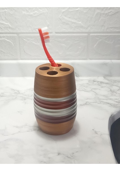 2 Adet Diş Fırçalık Metalik Kahve Poliresin 6X6X12CM Banyo Seti fiyatları