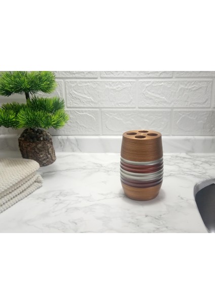 2 Adet Diş Fırçalık Metalik Kahve Poliresin 6X6X12CM Banyo Seti fırsatları