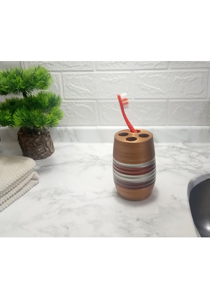 2 Adet Diş Fırçalık Metalik Kahve Poliresin 6X6X12CM Banyo Seti indirimleri