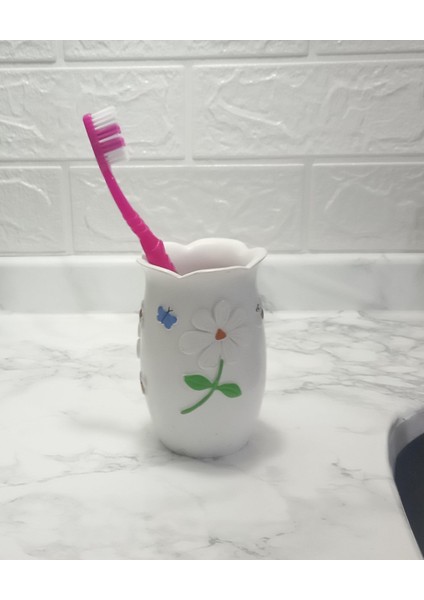 2 Adet Diş Fırçalık,macunluk Çiçekli Poliresin 7X7X10CM Banyo Seti fiyatları