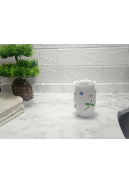 2 Adet Diş Fırçalık,macunluk Çiçekli Poliresin 7X7X10CM Banyo Seti fırsatları