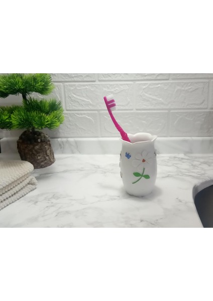 2 Adet Diş Fırçalık,macunluk Çiçekli Poliresin 7X7X10CM Banyo Seti indirimleri