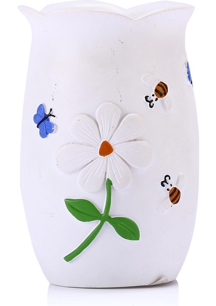 2 Adet Diş Fırçalık,macunluk Çiçekli Poliresin 7X7X10CM Banyo Seti