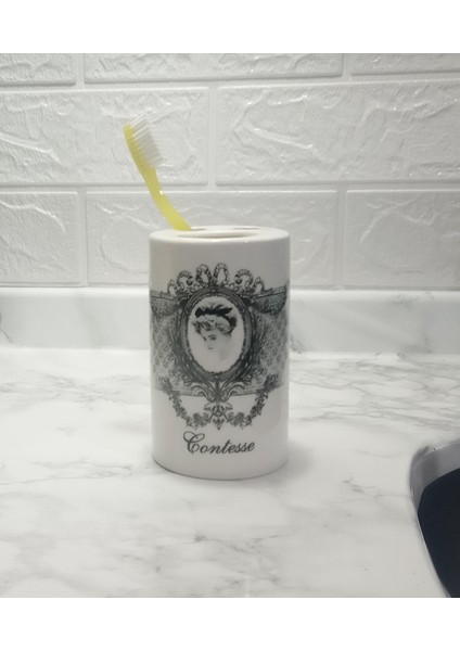 2 Adet Seramik Diş Fırçalık Kraliçe Model 7X7X11CM Banyo Seti fiyatları