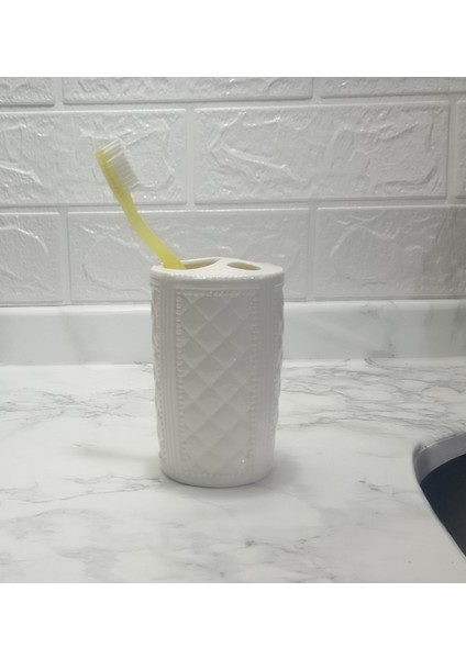 2 Adet Seramik Diş Fırçalık Baklava Desenli 6X6X11CM Banyo Seti fiyatları
