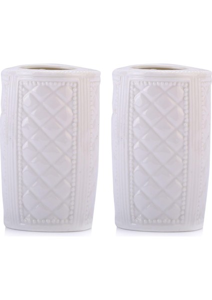 2 Adet Seramik Diş Fırçalık Baklava Desenli 6X6X11CM Banyo Seti modelleri