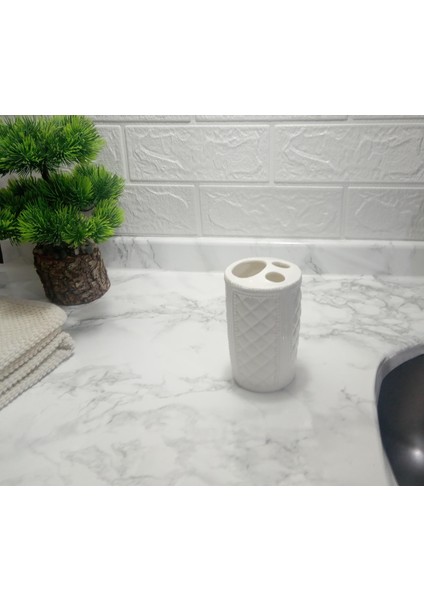 2 Adet Seramik Diş Fırçalık Baklava Desenli 6X6X11CM Banyo Seti fırsatları