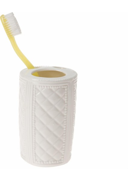 2 Adet Seramik Diş Fırçalık Baklava Desenli 6X6X11CM Banyo Seti