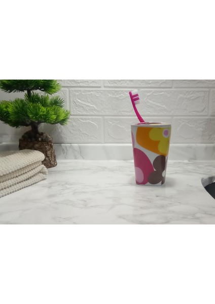 2 Adet Diş Fırçalık Kırmızı Papatya Melamin 7X7X11CM Banyo Seti indirimleri