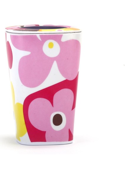 2 Adet Diş Fırçalık Kırmızı Papatya Melamin 7X7X11CM Banyo Seti