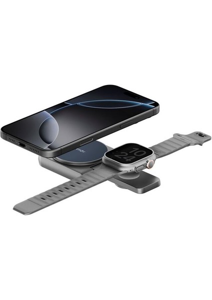 Qi2 Sertifikalı 17.5W 2’si 1 Arada Kablosuz Şarj Cihazı – 2.5W Apple Watch ile Uyumlu Dahili Şarj, iPhone ile Uyumlu 15W Hızlı Şarj, Ultra Ince 16MM Taşınabilir Stand, Magduo, Gri modelleri