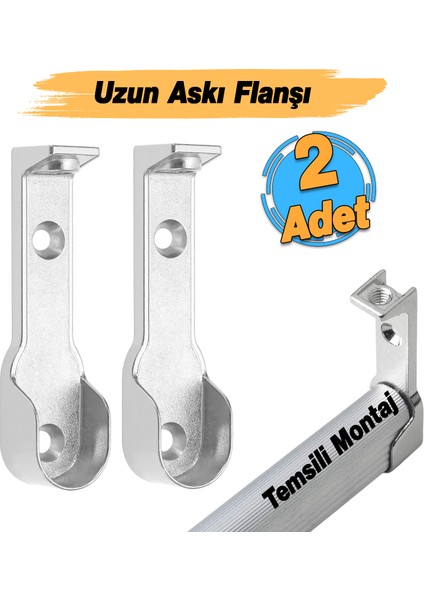 Uzun Askı Flanşı Dolap Boru Sabitleme Kıyafet Elbise Askı Flanş Aparatı Krom 60 mm (2 Adet)